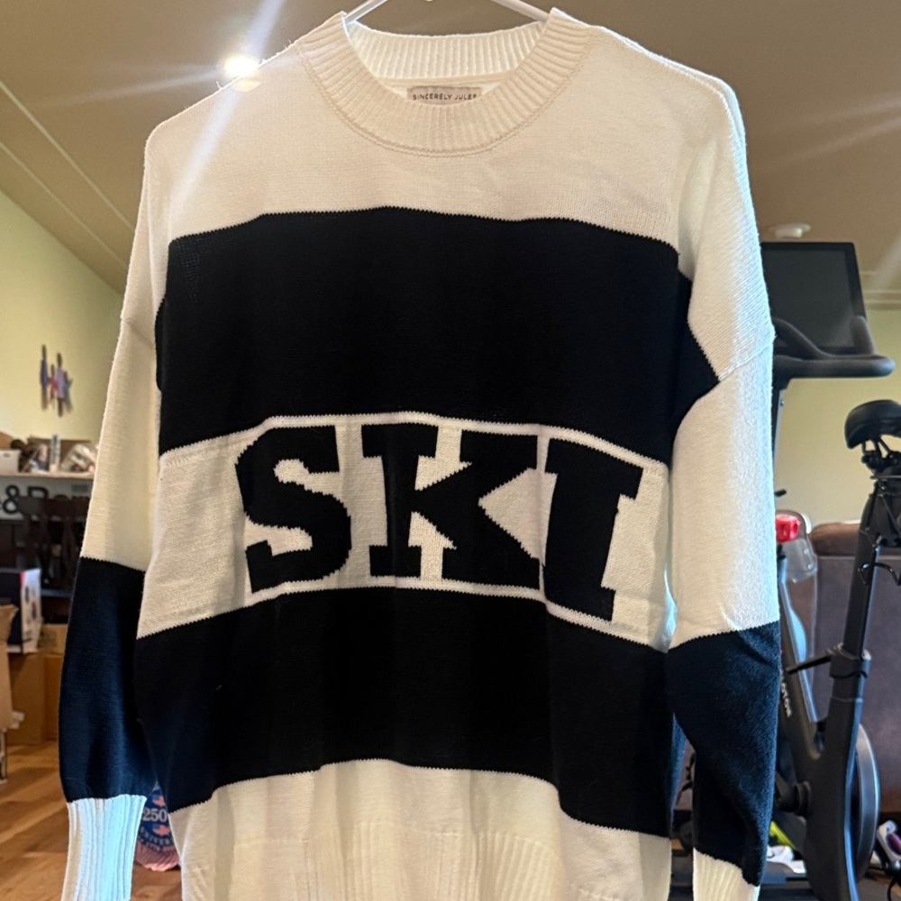 Black & White 'SKI' Striped women’s Sweater